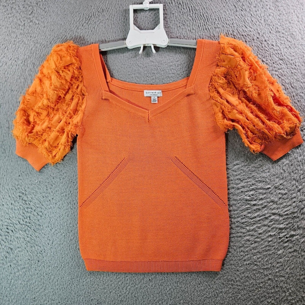 NWOT Current Air Anthropologie Cropped Top Women Small Fringe Sleeve‎ Orange